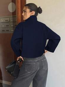 Siren Gaze Áo khoác len hai hàng khuy trơn màu thời trang dành cho nữ, màu xanh navy - Màu xanh hải quân - Xem 2