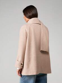 MISSGUIDED Button Front Scarf Collar Wool Blend Overcoat Winter Outerwear Jacket With Matching Scarf - Khaki - View 2