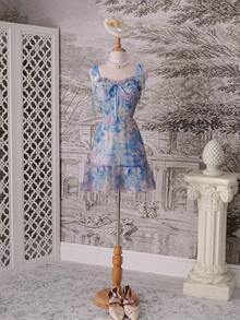 SHEIN MOD 浪漫花卉印花法式连衣裙，非常适合正式派对 - 彩色 - 查看 3