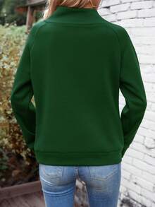 SHEIN LUNE Áo nỉ cổ đứng màu trơn thường ngày, Thu/Đông - Màu xanh lá cây đậm - Xem 2