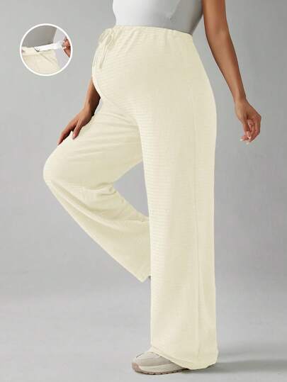 SHEIN Maternity Casual Solid Color Textured Adjustable Waist Pants