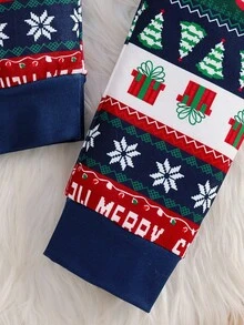 2 件男童海军蓝简约圣诞图案印花长袖舒适睡衣套装 - 寶藍色 - 查看 9