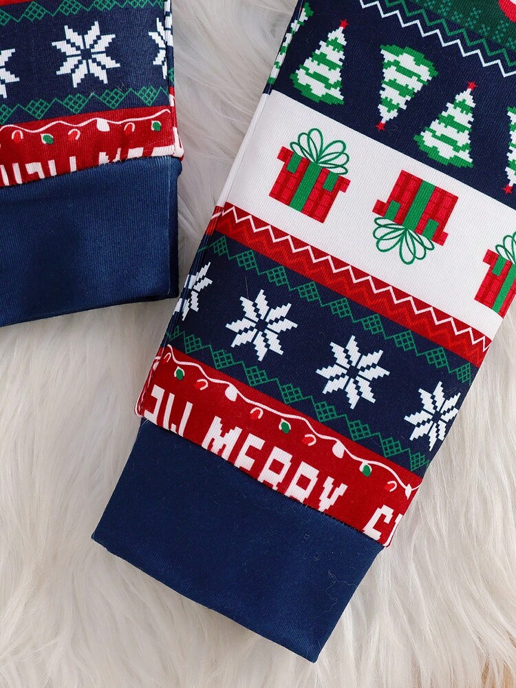 2 件男童海军蓝简约圣诞图案印花长袖舒适睡衣套装 - 寶藍色 - 查看 9