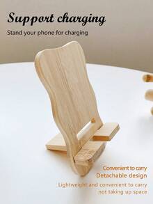 1/2 件装现代简约木质手机支架 - 符合人体工学，适合懒散人士，预留充电口，可拆卸设计，轻巧便携，节省空间，兼容 、桌面办公平板电脑，稳固便携，生日、家人、朋友礼物，手机支架，手机配件 - 原竹色 - 查看 7