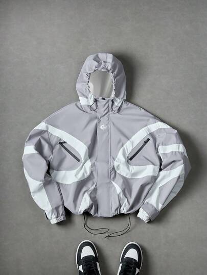 Manfinity EMRG Kontrast-Farbblock Design Herren Kapuzenjacke mit Langarm, leichte Windjacke Y2K Techwear Jacke