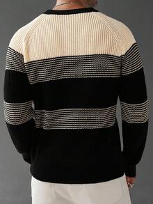 Manfinity Mode 男士撞色圆领休闲长袖套头毛衣，秋冬 - 彩色 - 查看 3