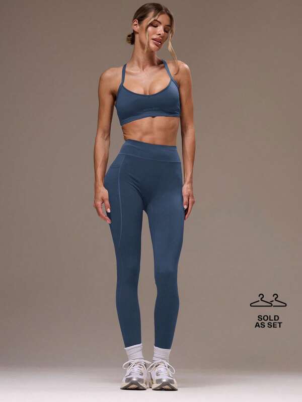 Musera Sport Conjunto deportivo de top con espalda cruzada y leggings para mujer, para gimnasio y fitness