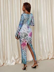 Eryvara Vestido largo con estampado de leopardo y floral para mujer - Multicolor - Ver 2