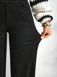 EMERY ROSE Damen Schlank geschnittene einfarbige gerade geschnittene weite Jeans - Schwarz - Übersicht 5
