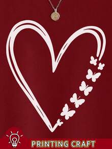 Franclia 女士时尚心形蝴蝶印花落肩圆领运动衫 - 酒紅色 - 查看 4