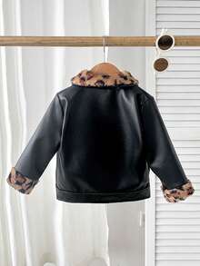 SHEIN Playful Pals Jaqueta de Bebê Menino de Couro Sintético com Retalhos de Pelúcia, Jaqueta Casual e da Moda para Bebê Menino