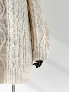 Auralis 大码女式秋冬时尚休闲宽松舒适日常柔软杏色扭结长袖套头毛衣，秋季，冬季，女式冬季毛衣 - 杏色 - 查看 4