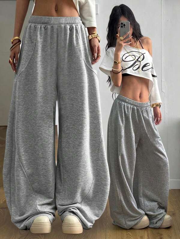 Calças curtas básicas casuais e largas com design de cor sólida para meninas pré-adolescentes, adequadas para deslocamento diário, lazer, férias, reunião com amigos, fotografia de rua, todas as estações