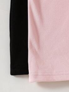 SHEIN 4pcs Girls' Minimalist Black & White Fleece Long Sleeve Top And Pants 4-Piece Pajama Set, Autumn/Winter - Multicolor - View 6