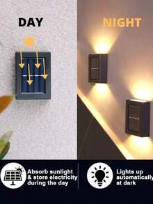 1-6 Peças Luzes de Parede Solares, Luzes Solares LED para Jardim Externo, Luminárias Decorativas de Parede para Jardim, Lâmpadas de Parede de Plástico Impermeáveis de 2 Cabeças para Iluminação Externa, Iluminação de Rua, Decoração de Varanda, Pátio e Gramado de Casa - Multicolorido - Visão 11