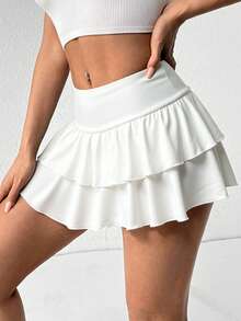 SHEIN PETITE Jupe plissée à taille basse pour femme, motif floral gris clair - Blanc - Voir 3