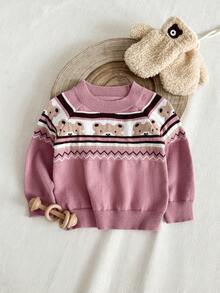 SHEIN Baby Girl Cute Bear Knitted Sweater - Pink - View 3