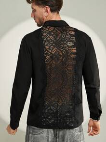FeverCity Men's Autumn/Winter Long Sleeve Shirt With Lace Cutout Back Panel - Black - View 5