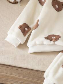 秋季小男孩休闲熊印花圆领运动衫和慢跑裤套装 - 杏色 - 查看 7