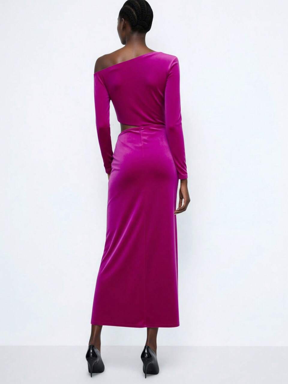 SHEIN Maija Women's Elegant Magenta Party Long Dress,Autumn 70's Style Asymmetric Neck Hollow Out Night Out Outfit,Wedding Guest Christmas New Year Red Dresses