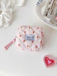 樱桃图案多功能收纳包 - 口红、卫生巾、耳机旅行收纳包 - 彩色 - 查看 13