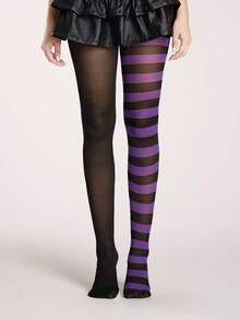 ROMWE Grunge Punk 1件装不对称性感丝袜/连裤袜/打底裤（女士款） - 紫黑色 - 查看 2