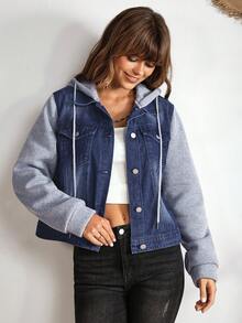 EMERY ROSE 女士連帽牛仔夾克,2合1設計 - 藍色 - 查看 4