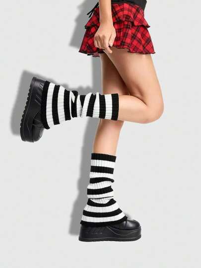 Kawaii Women's Casual Versatile Black Leg Warmers, Autumn/Winter