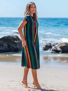 Sylviya 女士中长休闲连衣裙，时尚简约，适合日常穿着 - 彩色 - 查看 4