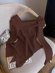 GlowEve 女式纯色方领不对称下摆修身长袖 T 恤