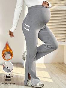 SHEIN 孕妇纯色可调节腰部休闲喇叭紧身裤