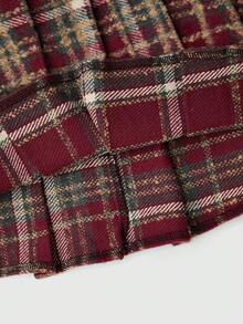 Sweetra 新款时尚甜美假日格子针织褶皱迷你裙，适合秋季、冬季、春秋季、秋冬季 - 彩色 - 查看 4