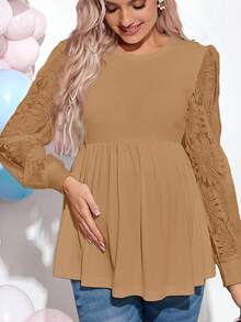 Loomaby 孕妇纯色休闲圆领长袖T恤