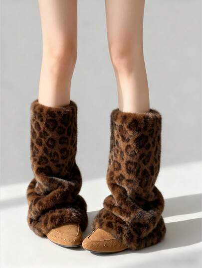 Kawaii 1 Paar süße, flauschige Hirsch-Design Beinwärmer, Y2K-Stil, kuschelig mit Bommel, dick und oversized, modisch schlank geschnitten, geeignet für den Alltag, Herbst/Winter, Feiertage und Partys