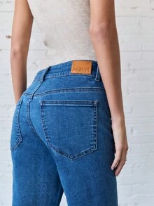 Nöista Aqua Blue Flared Jeans With Front Pocket Design & Subtle Hem Slit,High Rise Summer Casual Occasion Pants For Everyday Wear & Relaxed Spring Styling - Blue - View 5