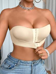 SHEIN Upgraded Front Closure Padded Push Up Bra For Women, Easy To Wear - Apricot - View 3