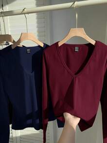 SHEIN EZwear 3 件套女士深 V 领修身休闲长袖 T 恤套装，秋冬 - 彩色 - 查看 7