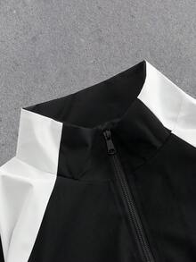 EASEVO Plus Size Men's Contrast Color Patchwork Long Sleeve Jacket - Black and White - View 3