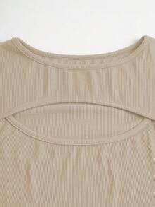 INAWLY Women's Slim Fit Ribbed T-Shirt Fall Cloth For Women - Khaki - View 4