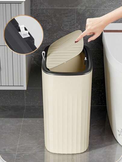 1pc Slim Garbage Can With Lid, Ideal For Bathroom & Narrow Spaces,Light Luxury Slit Trash Can,Kitchen,Bathroom,Home,Household Supplies