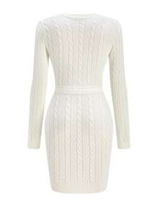 Ellevyn 女士优雅通勤蝴蝶结刺绣修身针织连衣裙