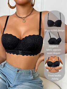 1pc Lace Padded Underwire Bra For Women - Black - View 4