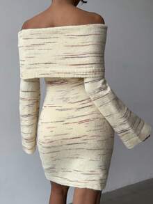 Aloruh Vestido corto de punto con volantes en el cuello, mangas acampanadas y hombros descubiertos, de estilo romántico y floral de gasa para mujeres - Multicolor - Ver 2