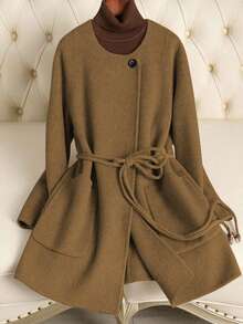 Franclia Women's Casual Minimalist Patchwork Pocket Belted Jacket, Autumn/Winter - Camel - View 1