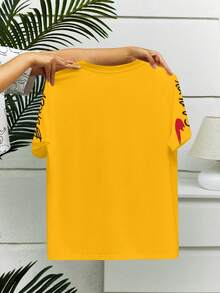 INAWLY Áo thun nữ tay ngắn họa tiết mèo nhiều màu sắc phong cách retro, thoải mái, rộng rãi - Màu vàng - Xem 2