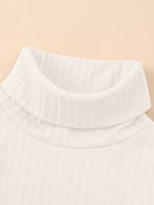 Sparklyn 女童白色罗纹高领长袖保暖针织衫，适合秋冬季穿着 - 白色 - 查看 6