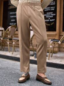 Manfinity NXTstreet Quần tây nam màu kaki xếp ly phong cách vintage đường phố, quần tây nam thu đông màu kaki, quần tây cạp cao, quần tây công sở màu nâu, quần nhung kẻ. - Màu Khaki - Xem 1