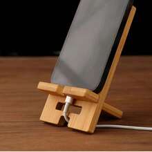 1/2 件装现代简约木质手机支架 - 符合人体工学，适合懒散人士，预留充电口，可拆卸设计，轻巧便携，节省空间，兼容 、桌面办公平板电脑，稳固便携，生日、家人、朋友礼物，手机支架，手机配件 - 原竹色 - 查看 3