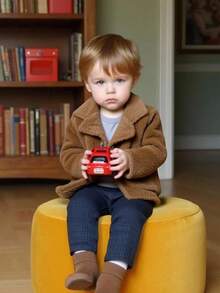 SHEIN Toddler Boys Brown Baby Jacket,Autumn/Winter French Style Modest Thick Long Sleeve Clothes,Suitable For Outings,Multiple Occasions,Fall Date Jacket - Coffee Brown - View 1