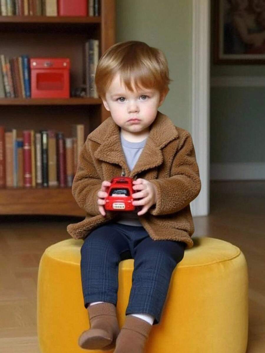 SHEIN Toddler Boys Brown Baby Jacket,Autumn/Winter French Style Modest Thick Long Sleeve Clothes,Suitable For Outings,Multiple Occasions,Fall Date Jacket - Coffee Brown - View 1